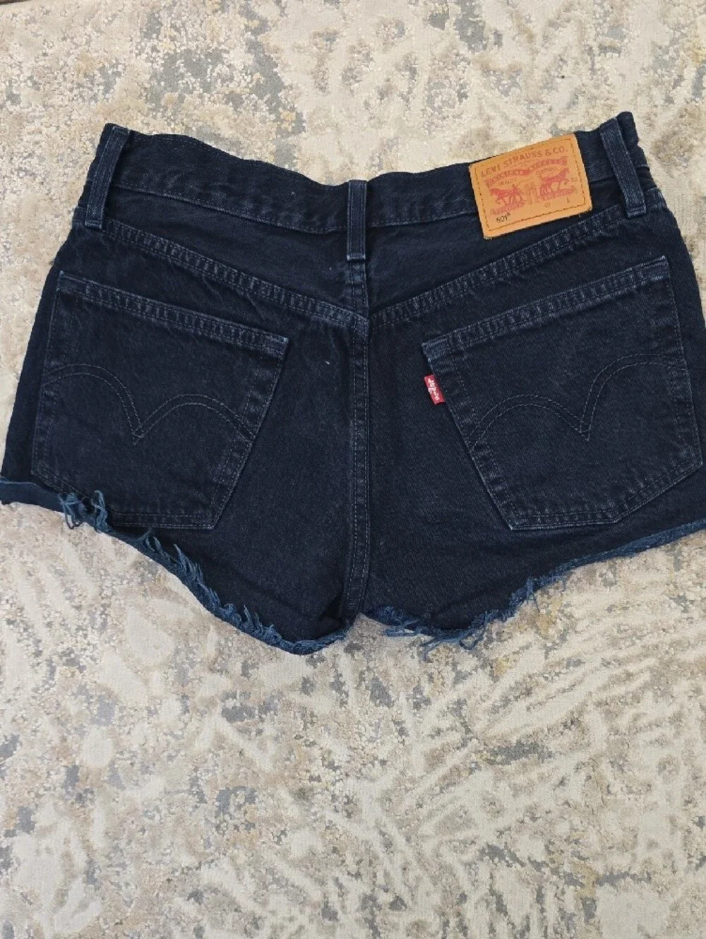 Levi's Dark Blue Raw-Hem Denim Short Shorts